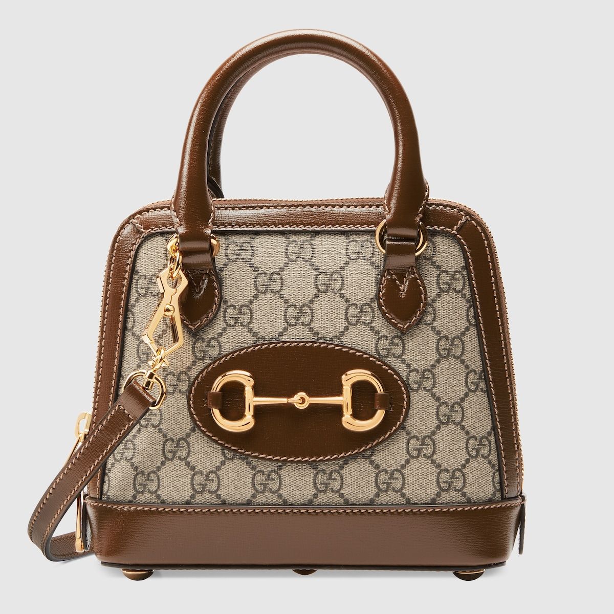 Gucci Horsebit 1955 Mini Top Handle Bag Gg Supreme And Brown Leather