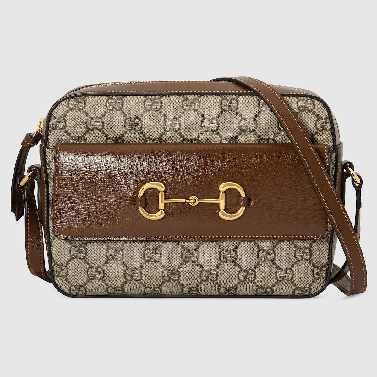 Gucci Horsebit 1955 Small Shoulder Bag Beige And Ebony Gg Supreme