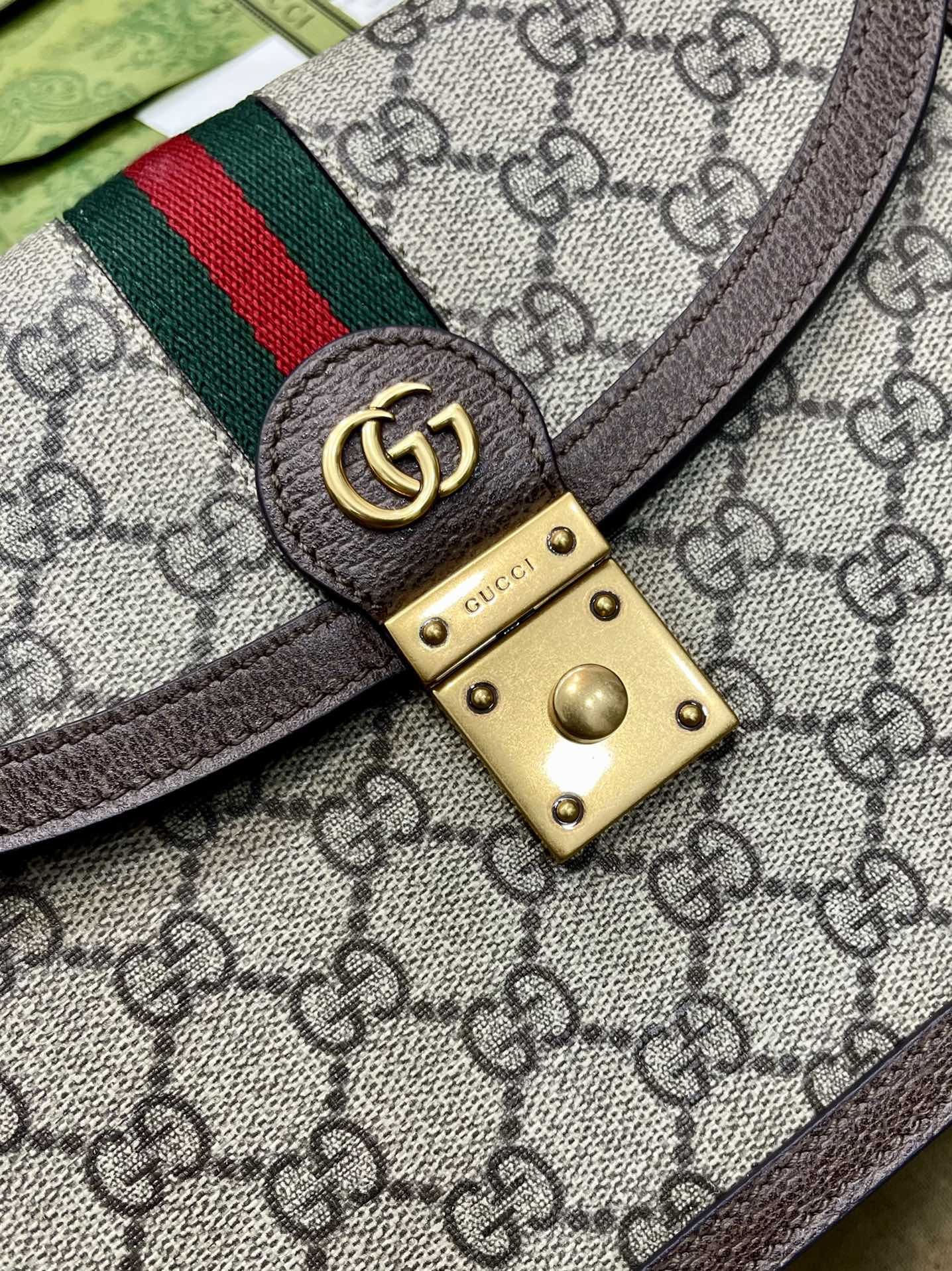 Gucci Ophidia Gg Small Top Handle Bag Beige And Ebony Gg Supreme