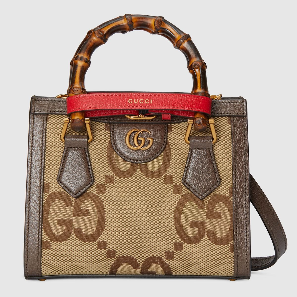 Gucci Diana Jumbo Gg Mini Tote Bag Camel And Ebony Canvas