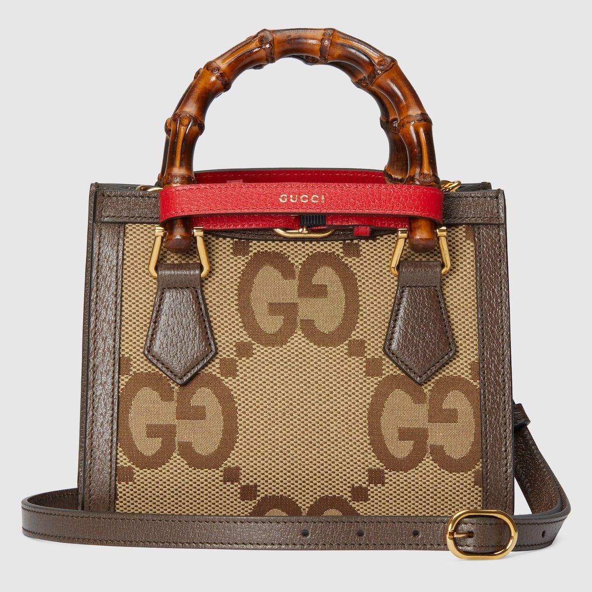 Gucci Diana Jumbo Gg Mini Tote Bag Camel And Ebony Canvas