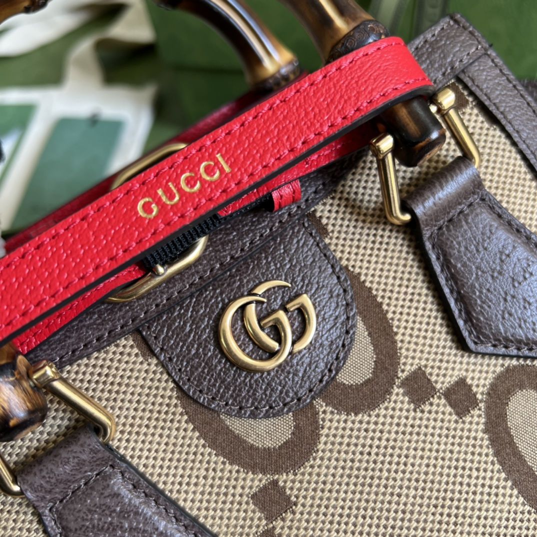 Gucci Diana Jumbo Gg Mini Tote Bag Camel And Ebony Canvas