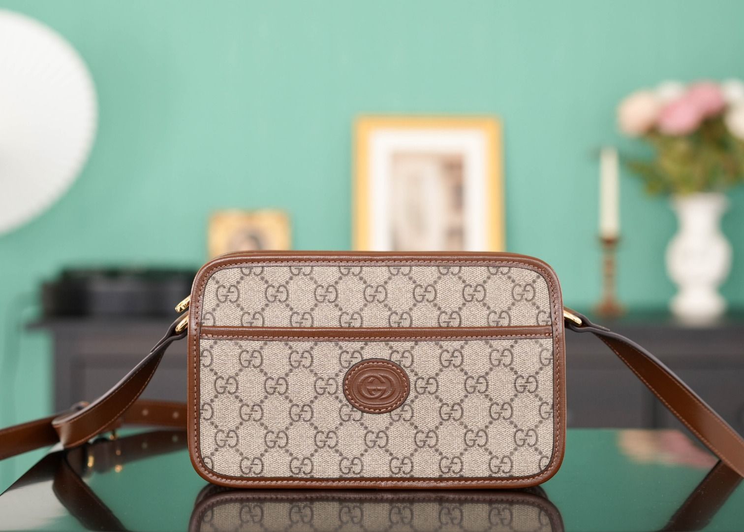 Gucci Mini Bag With Interlocking G Gg Supreme And Brown Leather