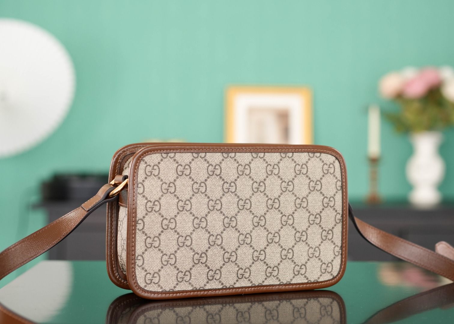 Gucci Mini Bag With Interlocking G Gg Supreme And Brown Leather