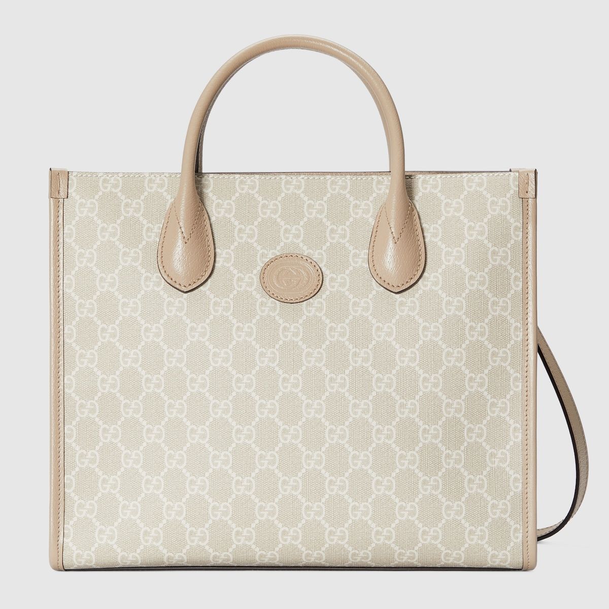 Gucci Small Tote Bag With Interlocking G Beige And White Gg Supreme