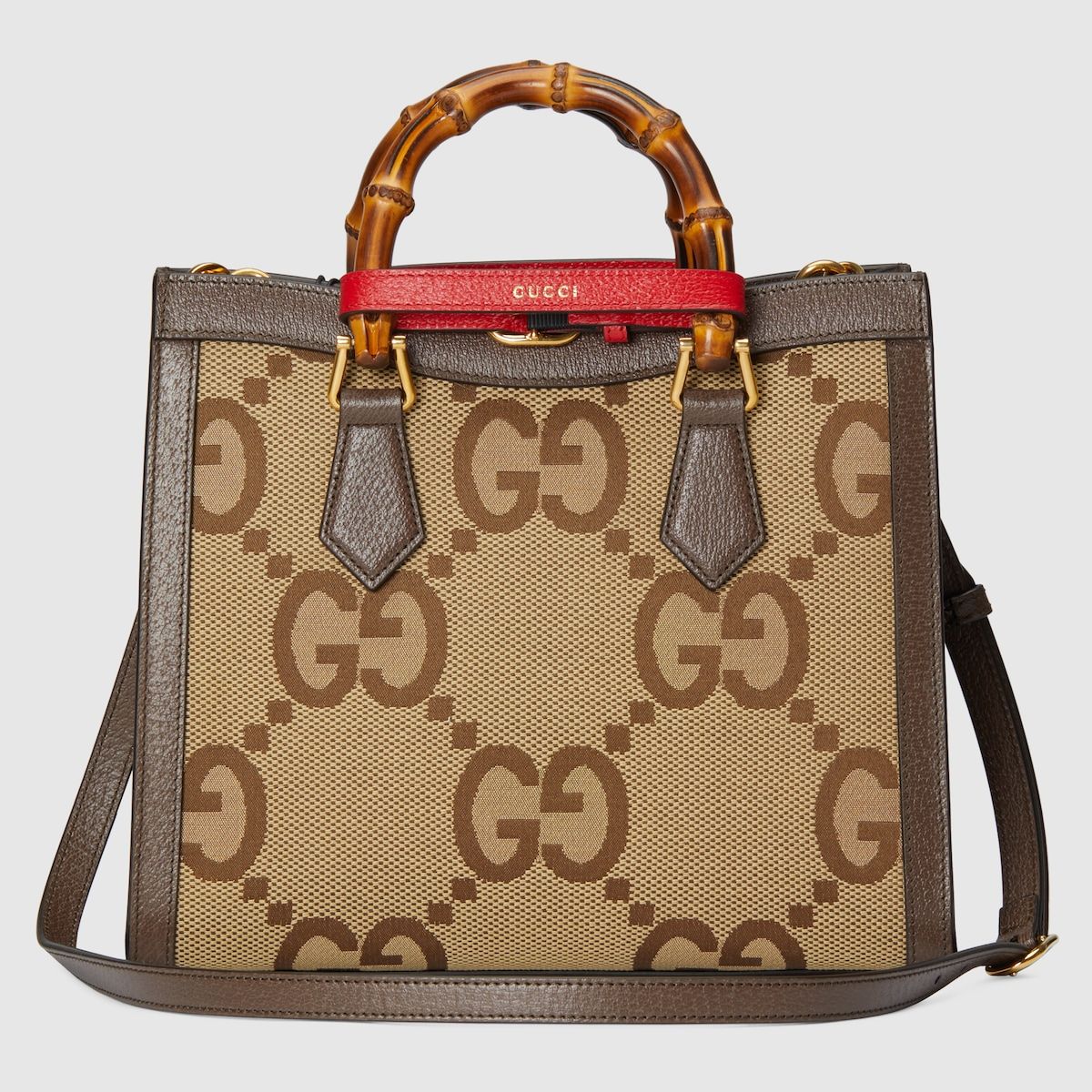 Gucci Diana Jumbo Gg Small Tote Bag Camel And Ebony Canvas