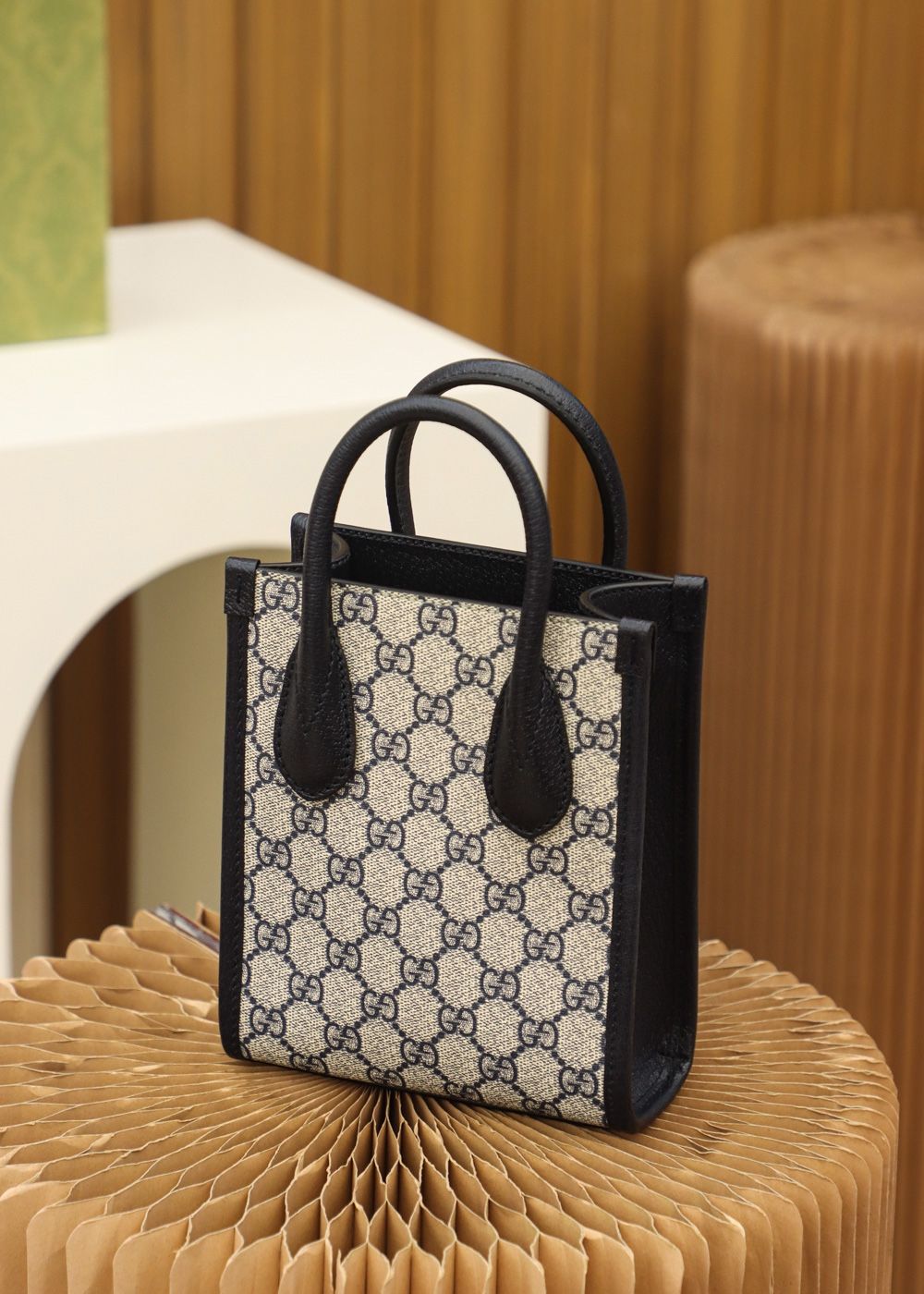 Gucci Mini Tote Bag With Interlocking G Beige And Blue Gg Supreme