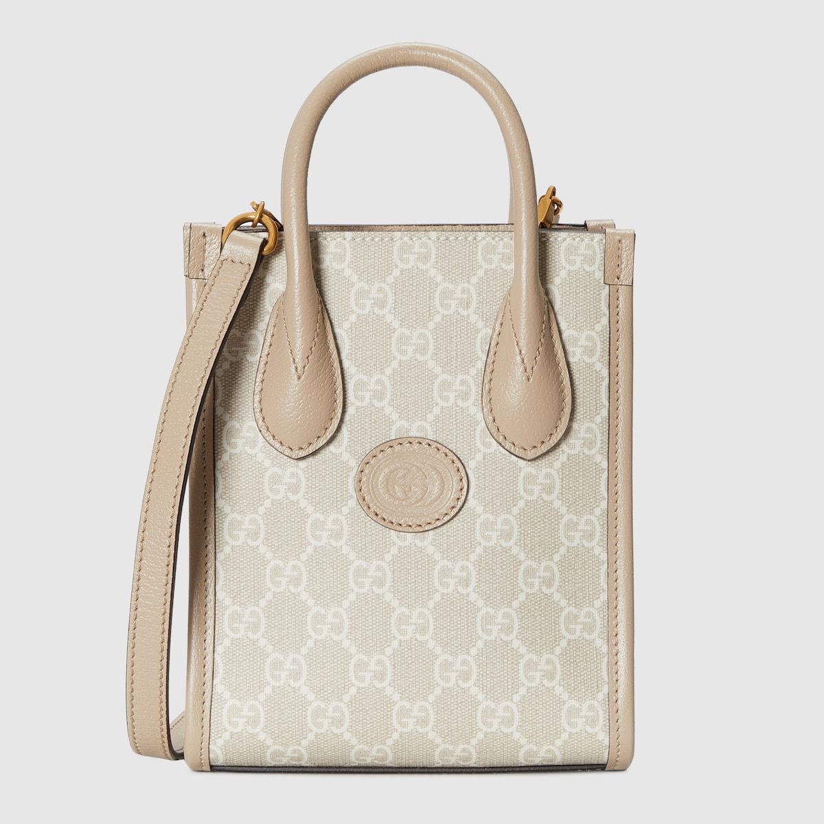 Gucci Mini Tote Bag With Interlocking G Beige And White Gg Supreme