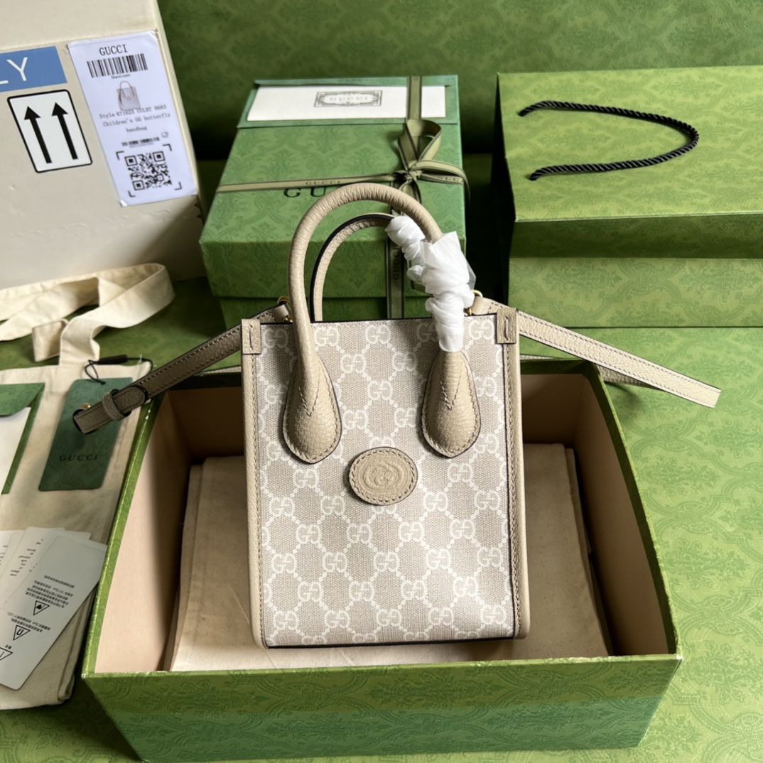 Gucci Mini Tote Bag With Interlocking G Beige And White Gg Supreme