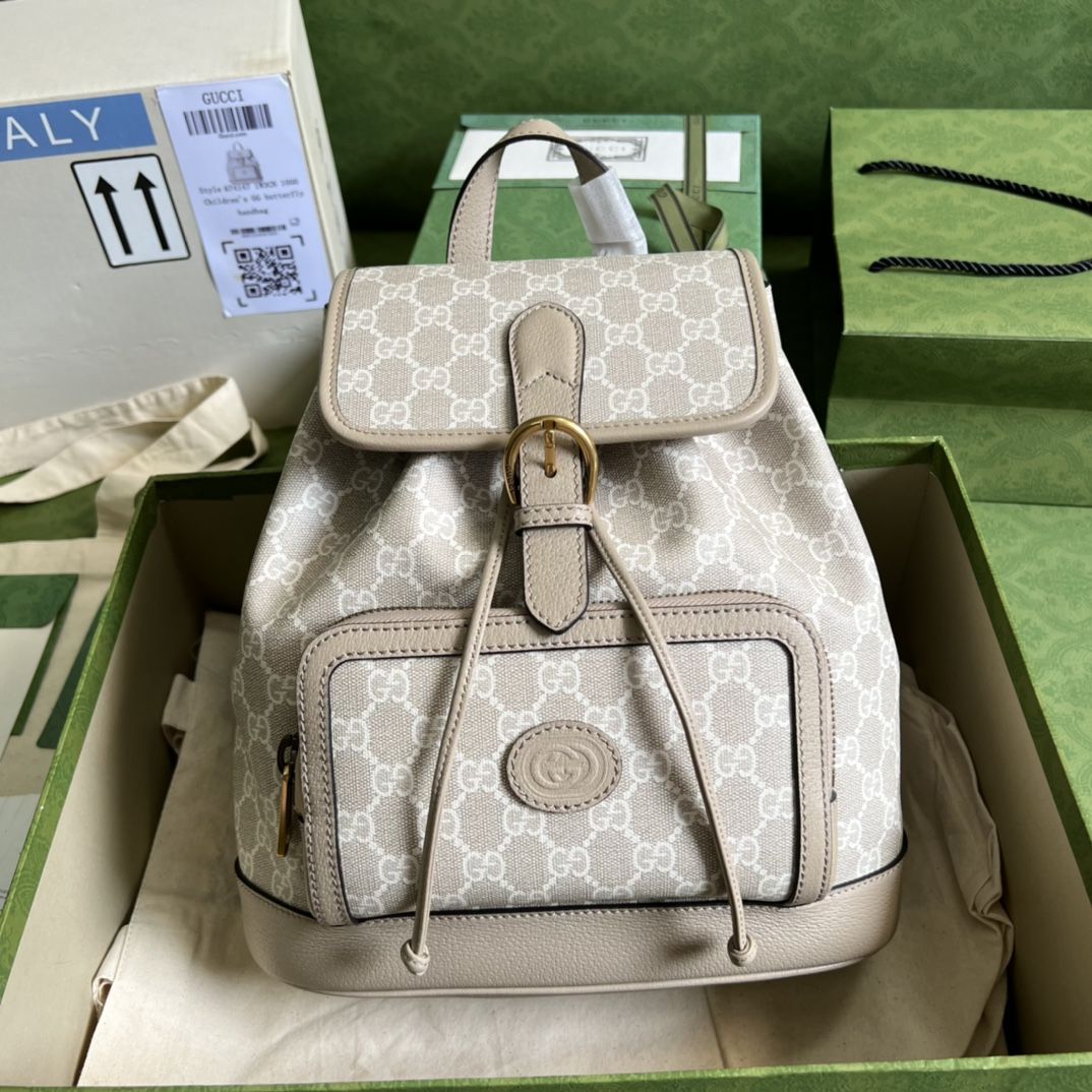 Gucci Backpack With Interlocking G Beige And White Gg Supreme