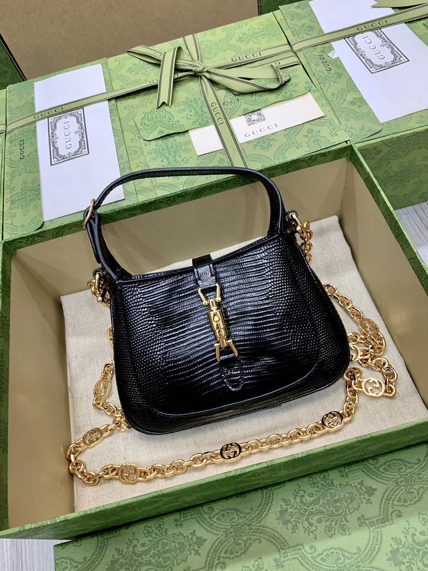 Gucci Jackie 1961 Lizard Mini Bag Black