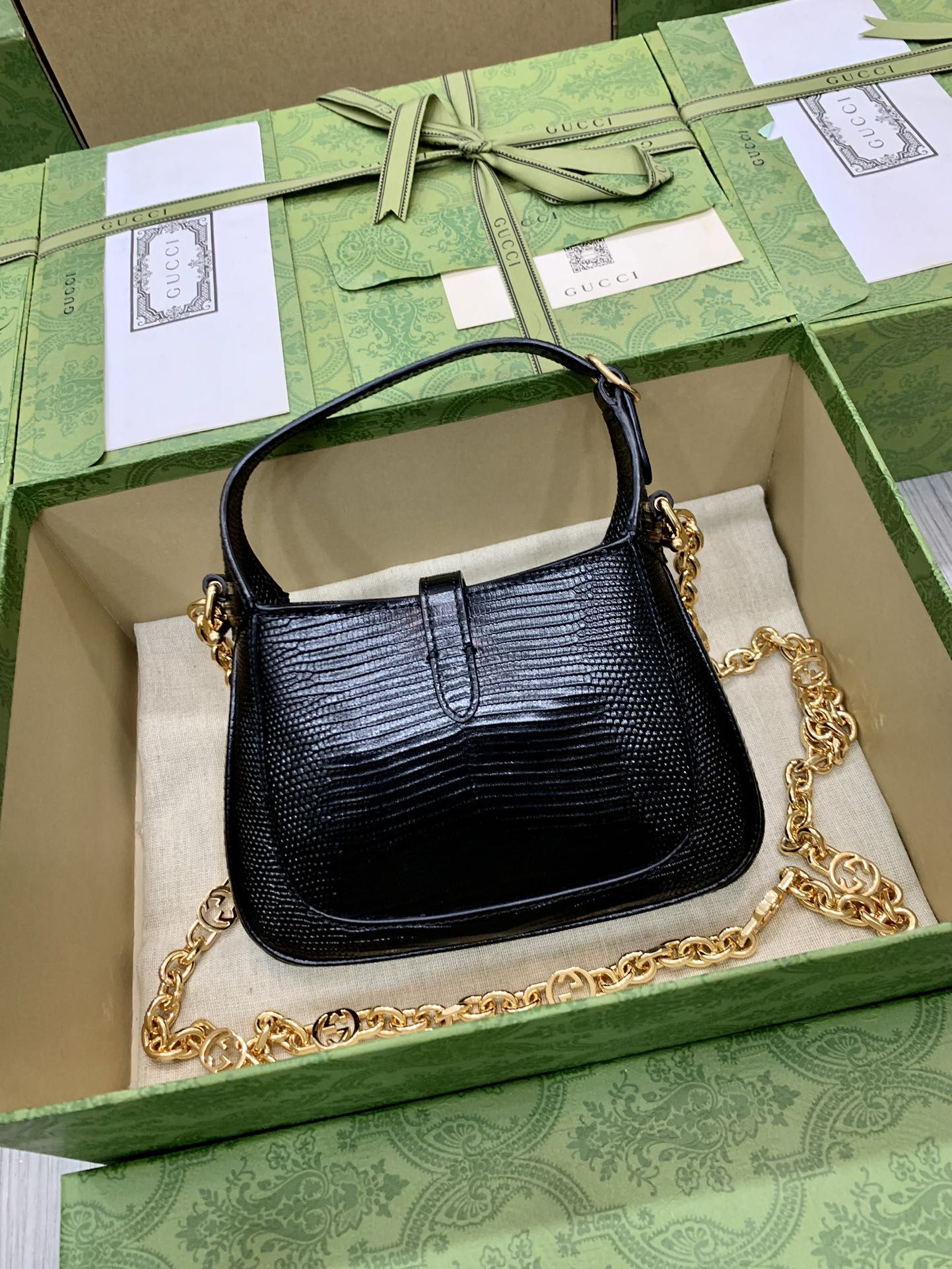 Gucci Jackie 1961 Lizard Mini Bag Black