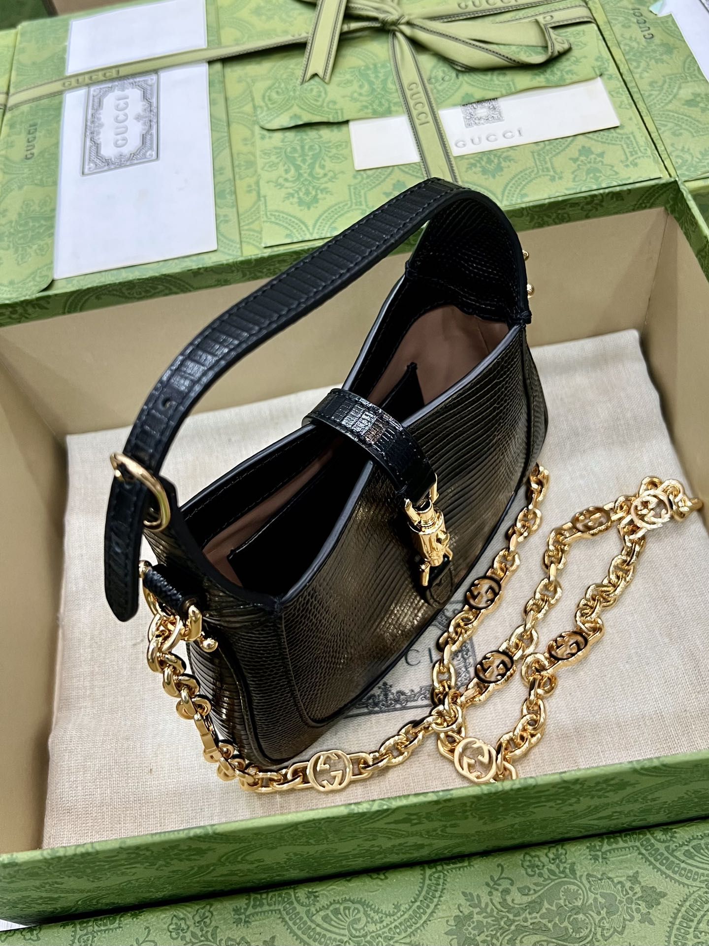 Gucci Jackie 1961 Lizard Mini Bag Black