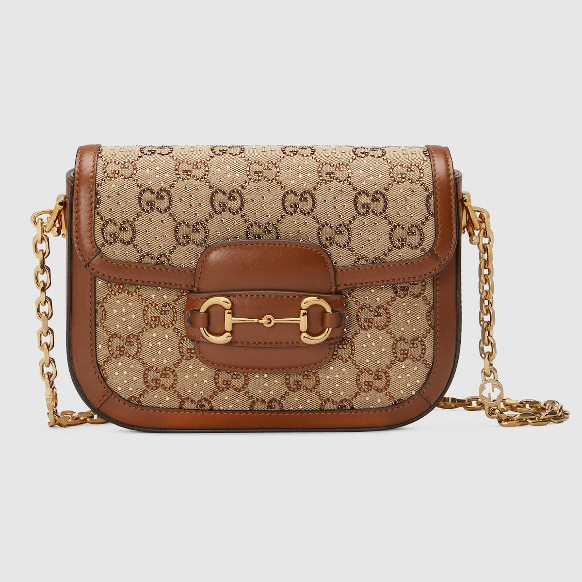 Gucci Horsebit 1955 Gg Mini Bag Camel And Ebony Canvas