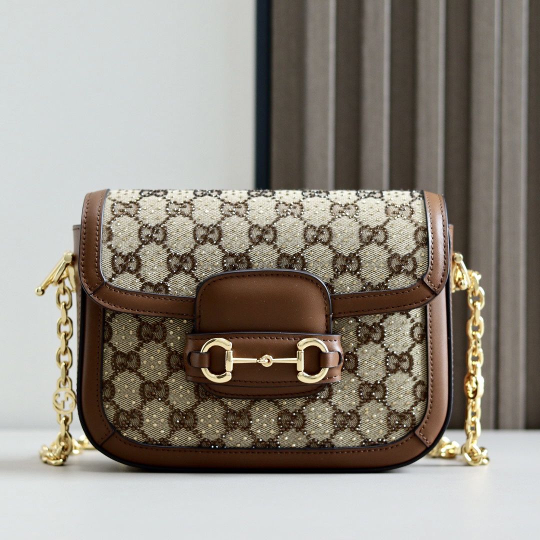 Gucci Horsebit 1955 Gg Mini Bag Camel And Ebony Canvas