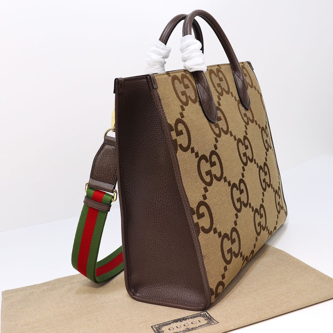 Gucci Jumbo Gg Tote Bag Camel And Ebony Gg Canvas