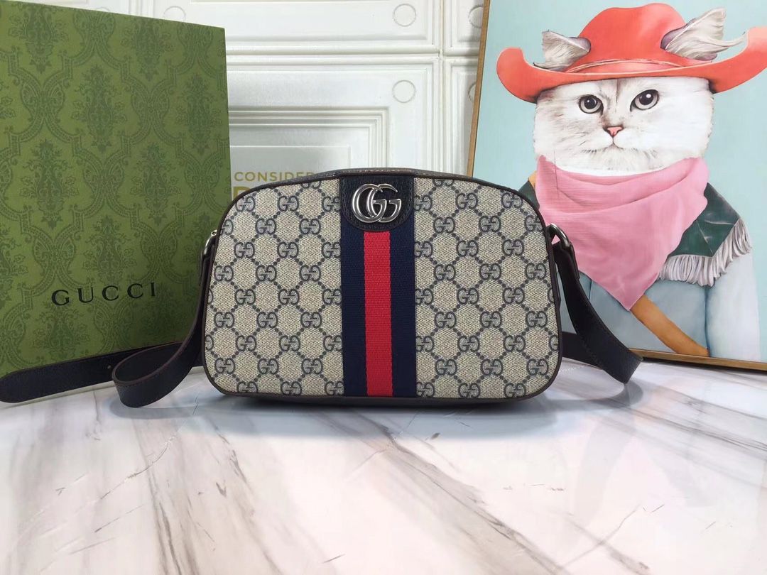 Gucci Ophidia Gg Crossbody Bag Beige And Blue Gg Supreme