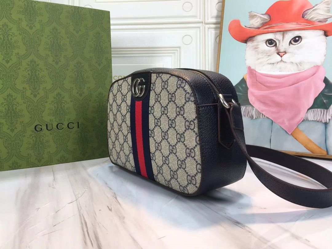 Gucci Ophidia Gg Crossbody Bag Beige And Blue Gg Supreme