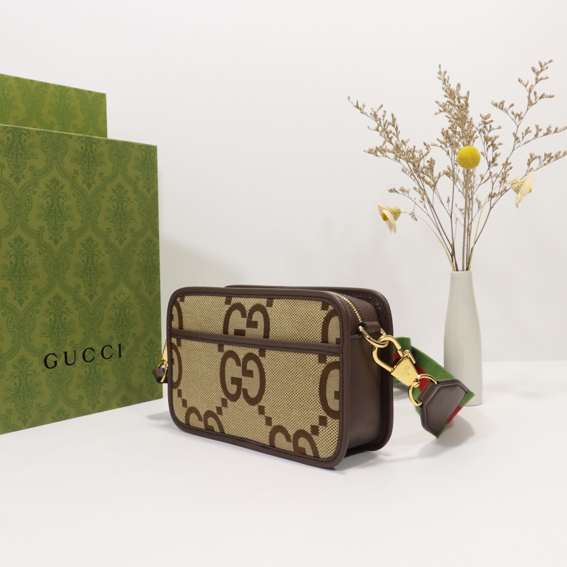 Gucci Jumbo Gg Mini Bag Camel And Ebony Gg Canvas