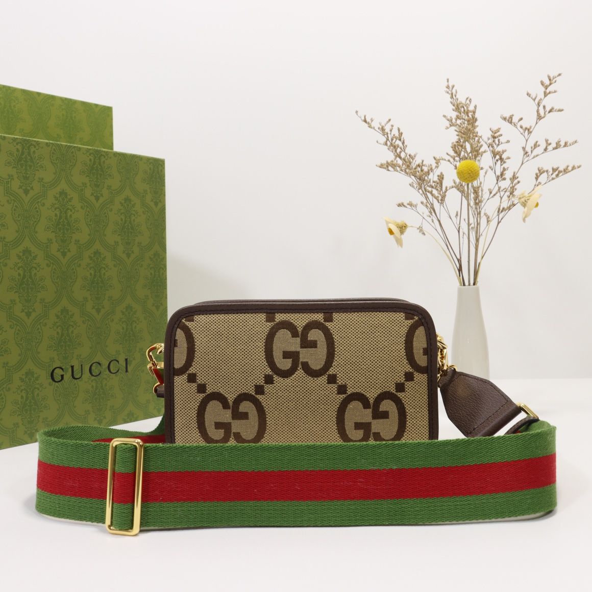 Gucci Jumbo Gg Mini Bag Camel And Ebony Gg Canvas