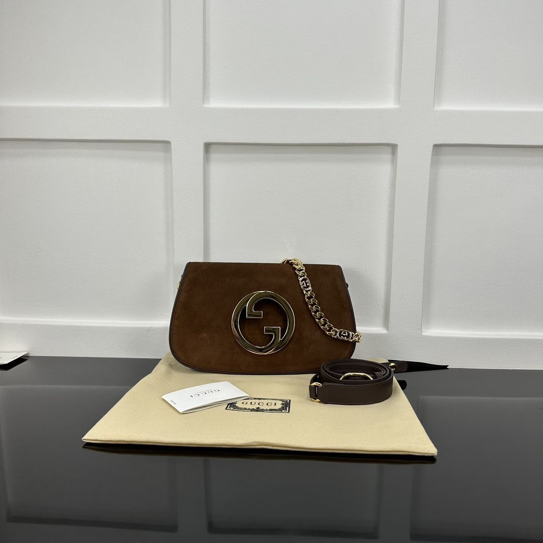 Gucci Blondie Small Shoulder Bag Brown Suede