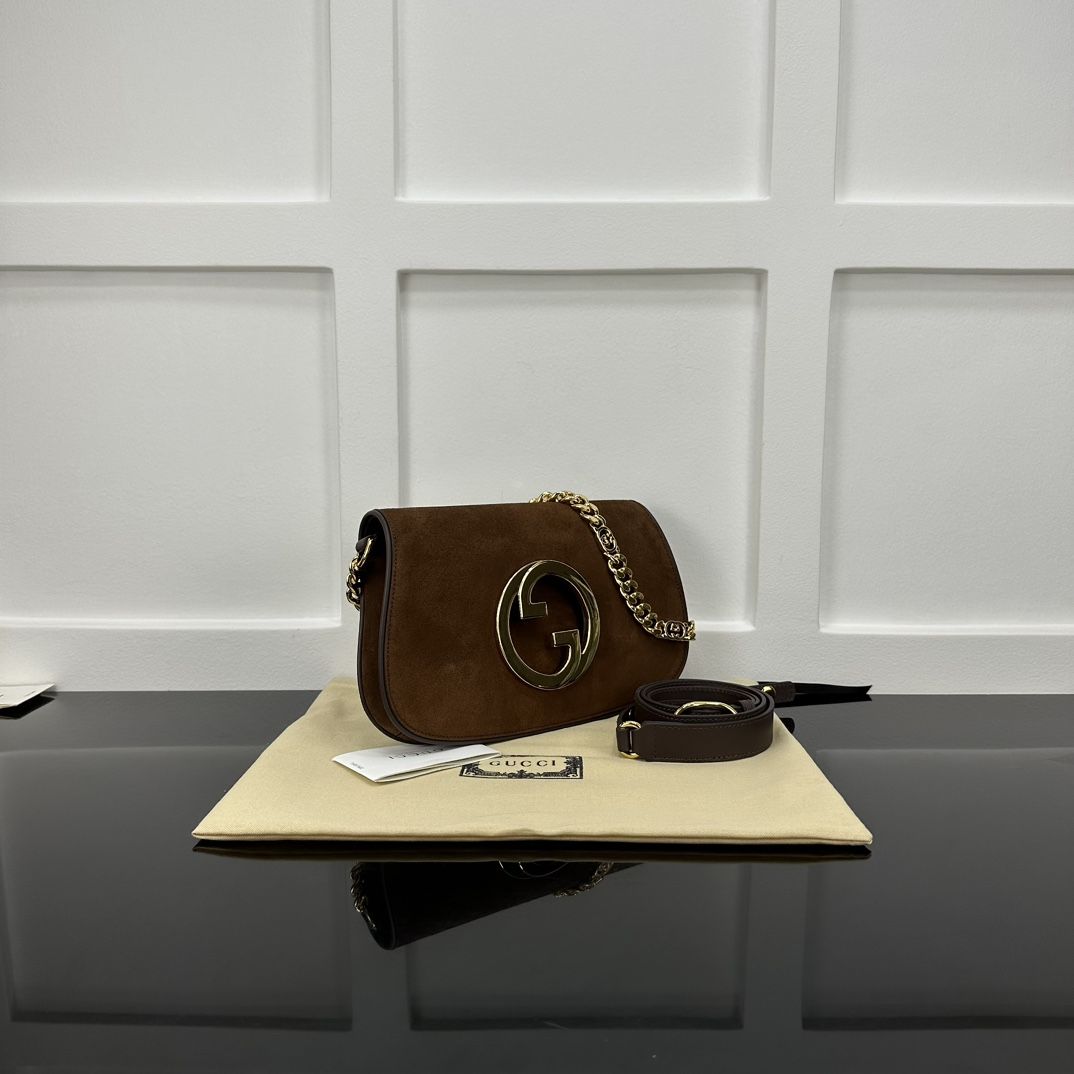 Gucci Blondie Small Shoulder Bag Brown Suede