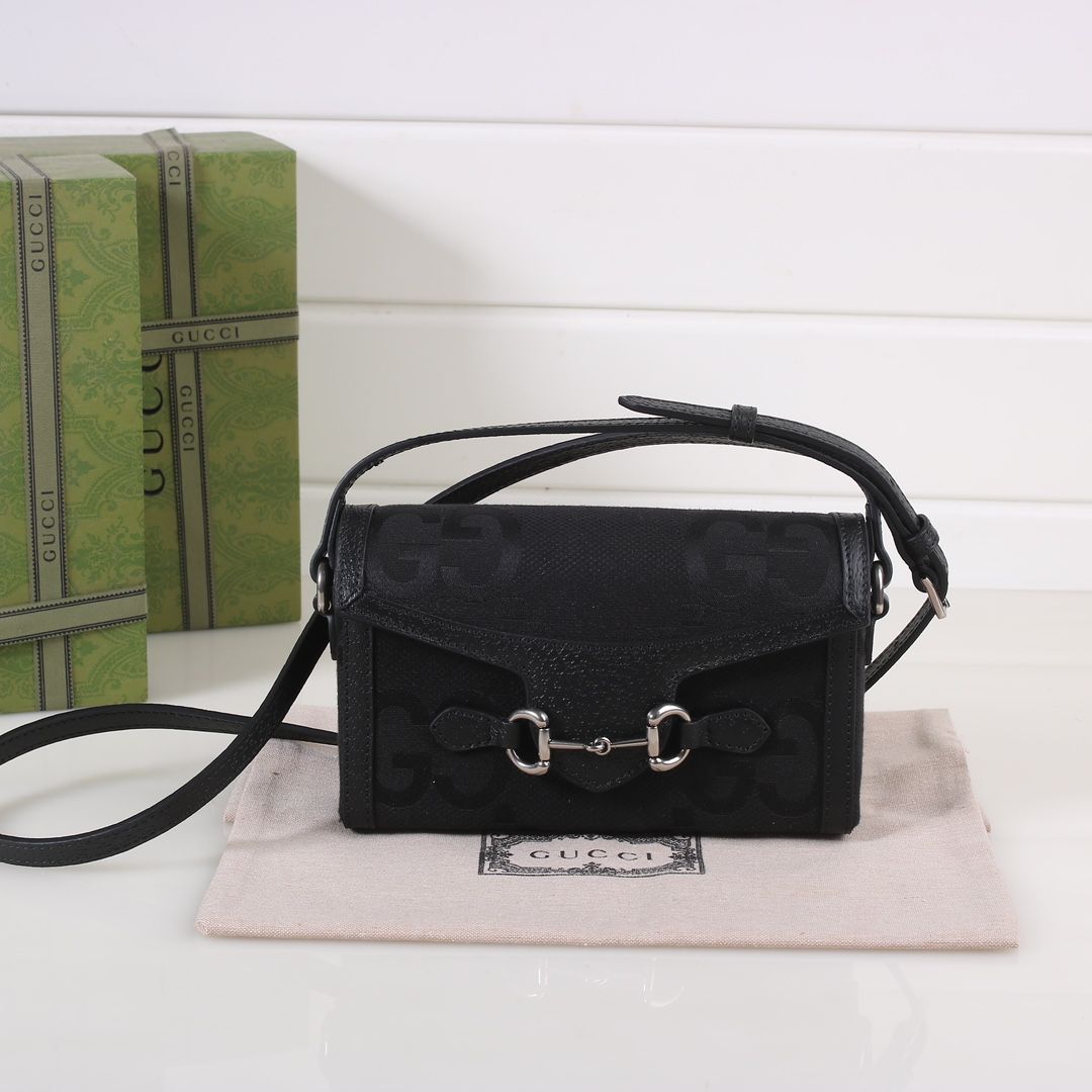 Gucci Horsebit 1955 Jumbo Gg Mini Bag Black Canvas