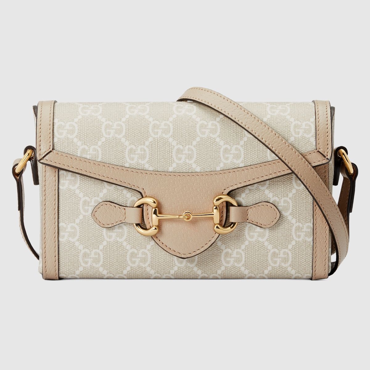 Gucci Horsebit 1955 Mini Bag Beige And White Gg Supreme