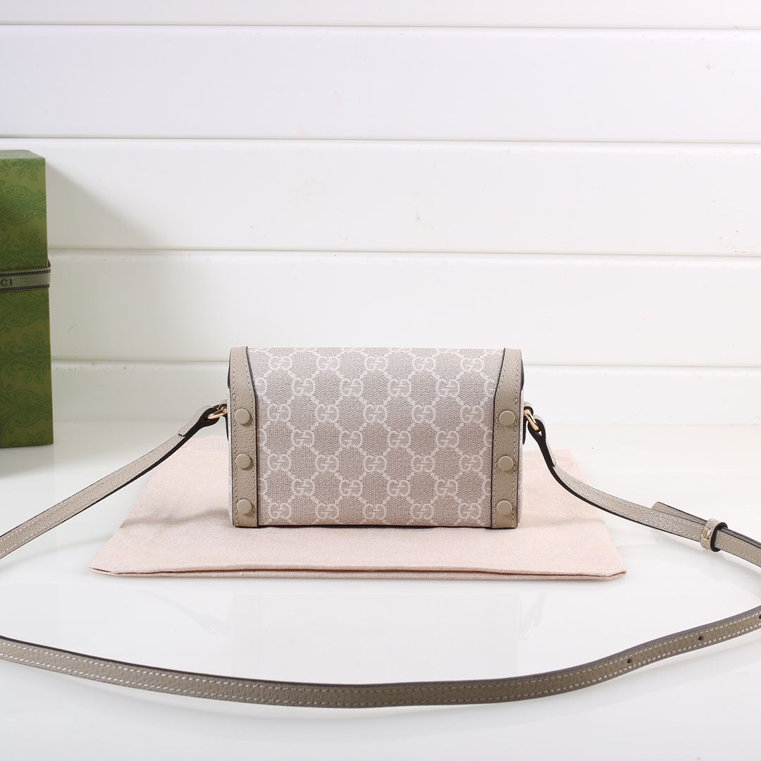 Gucci Horsebit 1955 Mini Bag Beige And White Gg Supreme