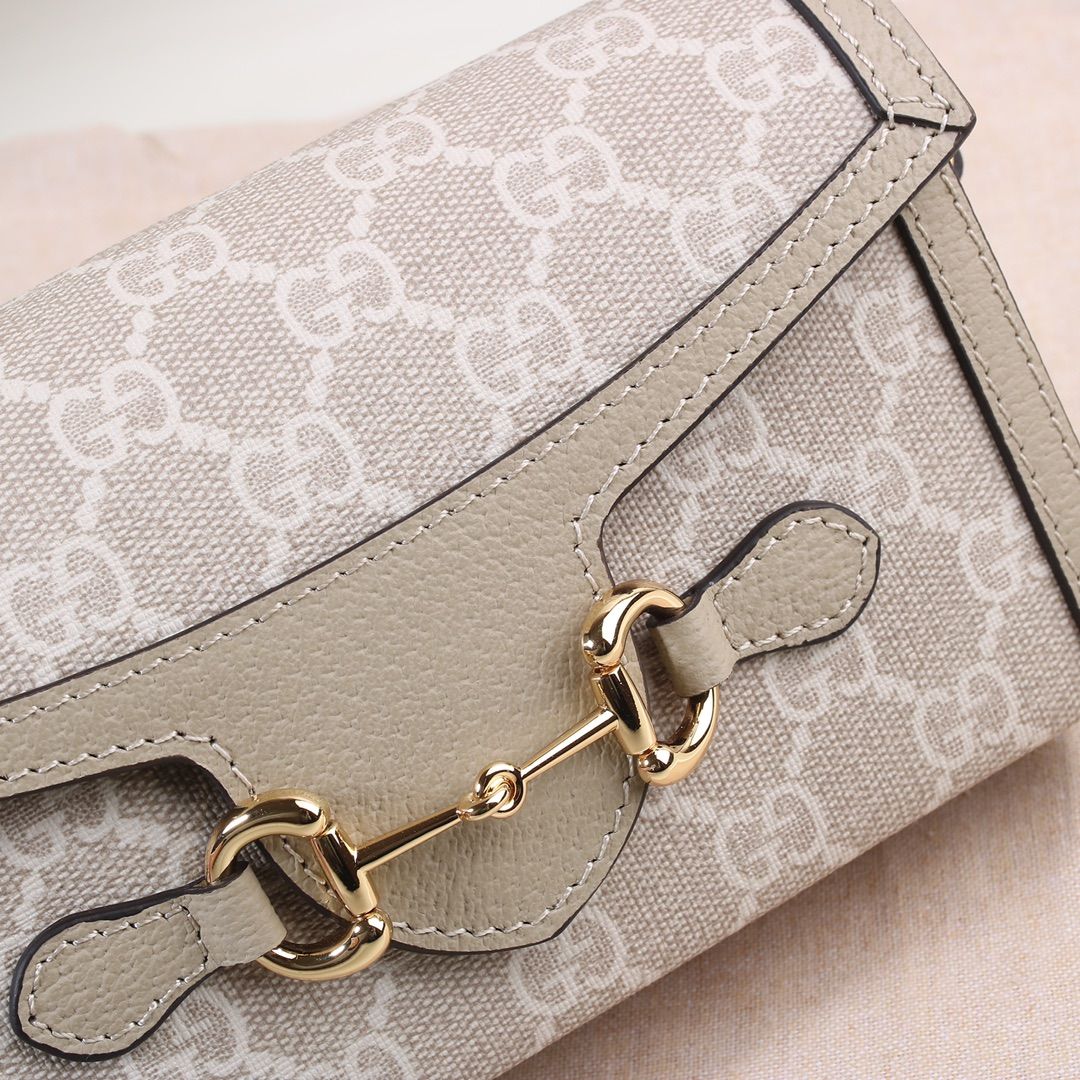 Gucci Horsebit 1955 Mini Bag Beige And White Gg Supreme