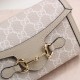 Gucci Horsebit 1955 Mini Bag Beige And White Gg Supreme