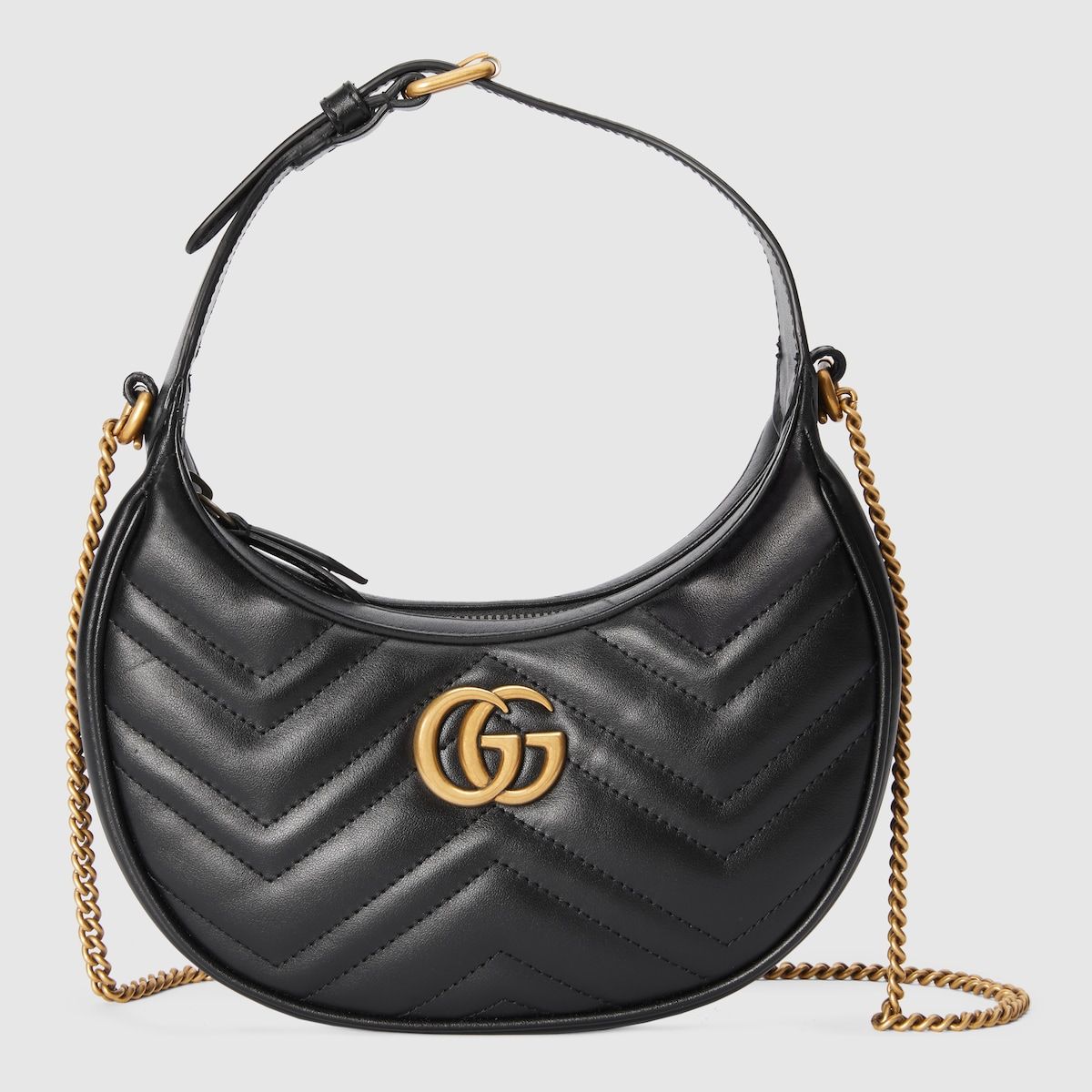 Gucci Gg Marmont Half-Moon-Shaped Mini Bag Black Leather