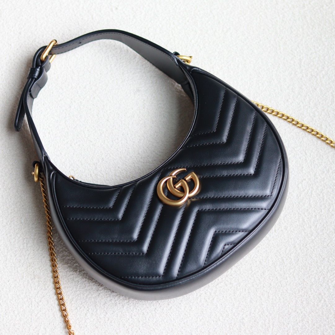 Gucci Gg Marmont Half-Moon-Shaped Mini Bag Black Leather