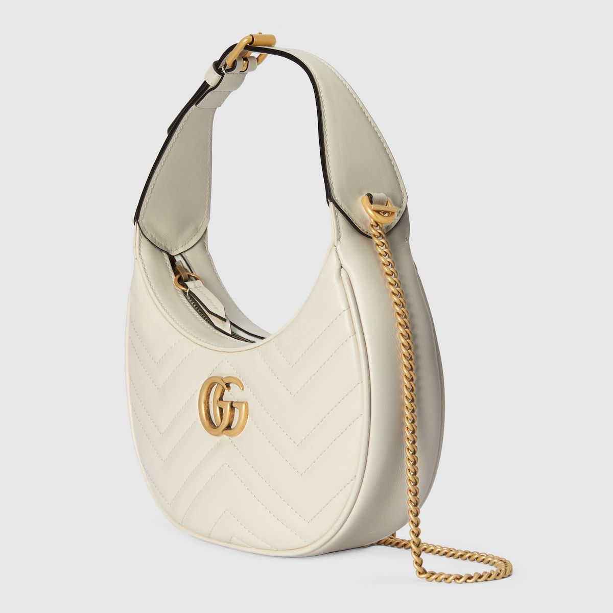 Gucci Gg Marmont Half-Moon-Shaped Mini Bag White Leather