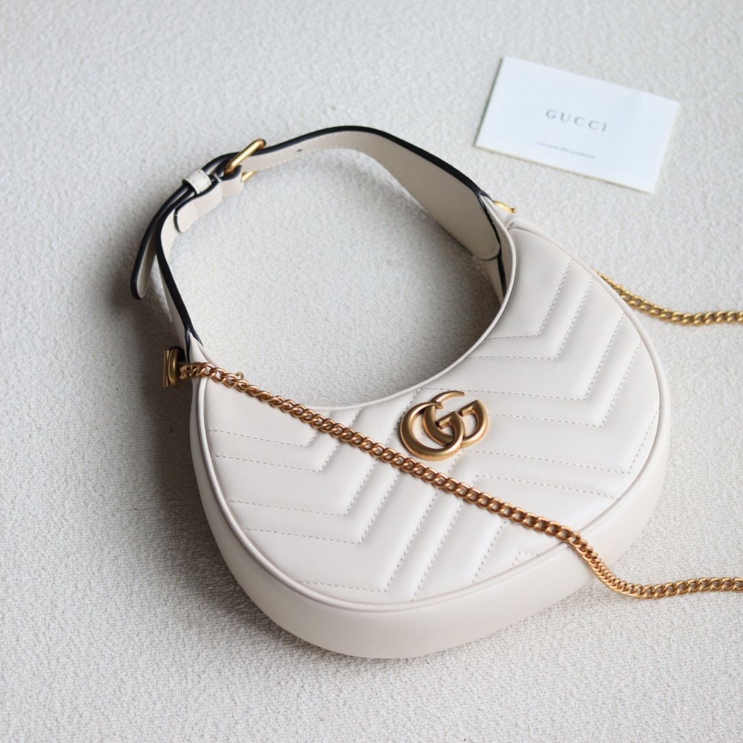 Gucci Gg Marmont Half-Moon-Shaped Mini Bag White Leather