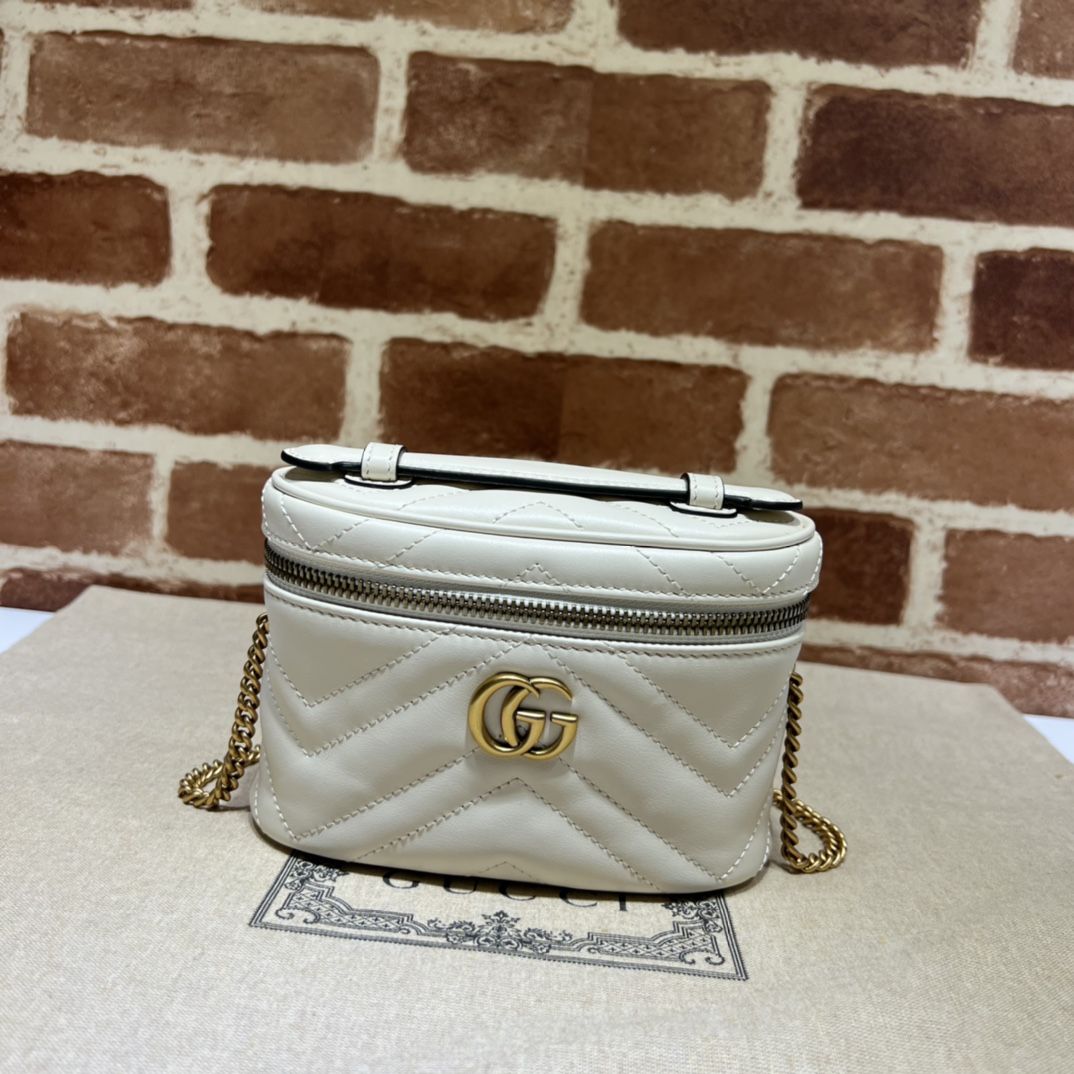 Gucci Gg Marmont Mini Top Handle Bag White Leather