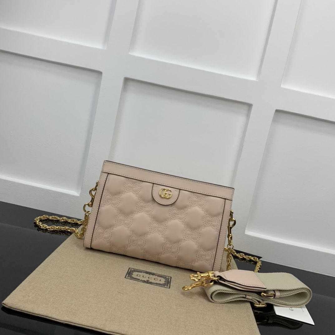 Gucci Gg Matelassé Small Bag Rose Beige Leather