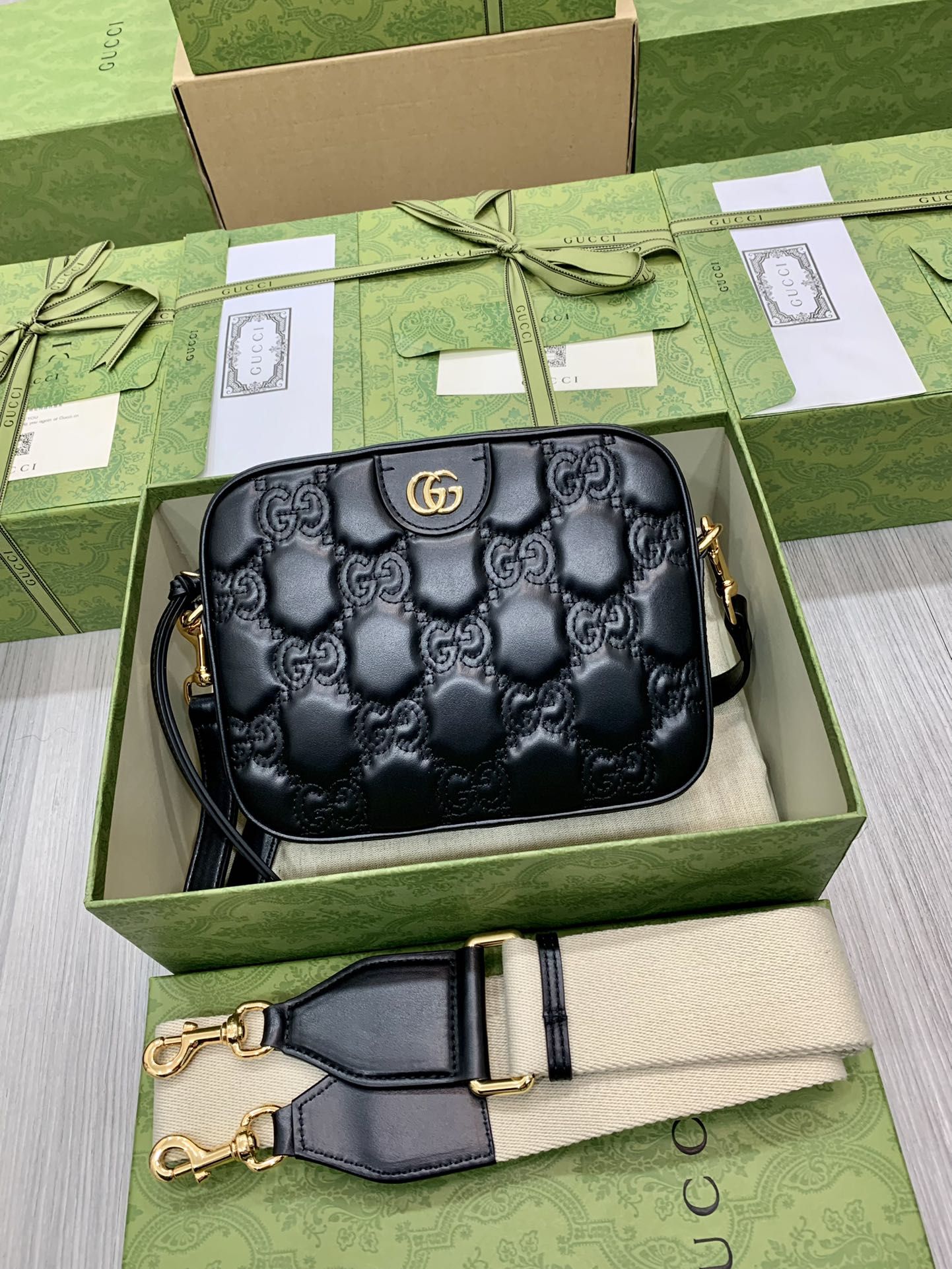 Gucci Gg Matelassé Small Bag Black Leather