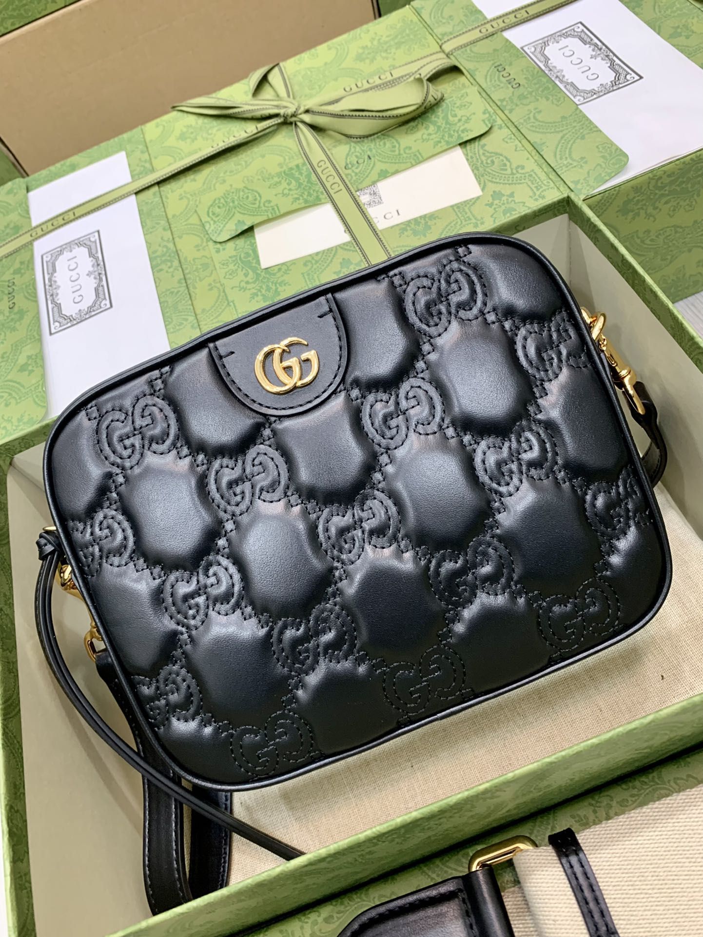 Gucci Gg Matelassé Small Bag Black Leather