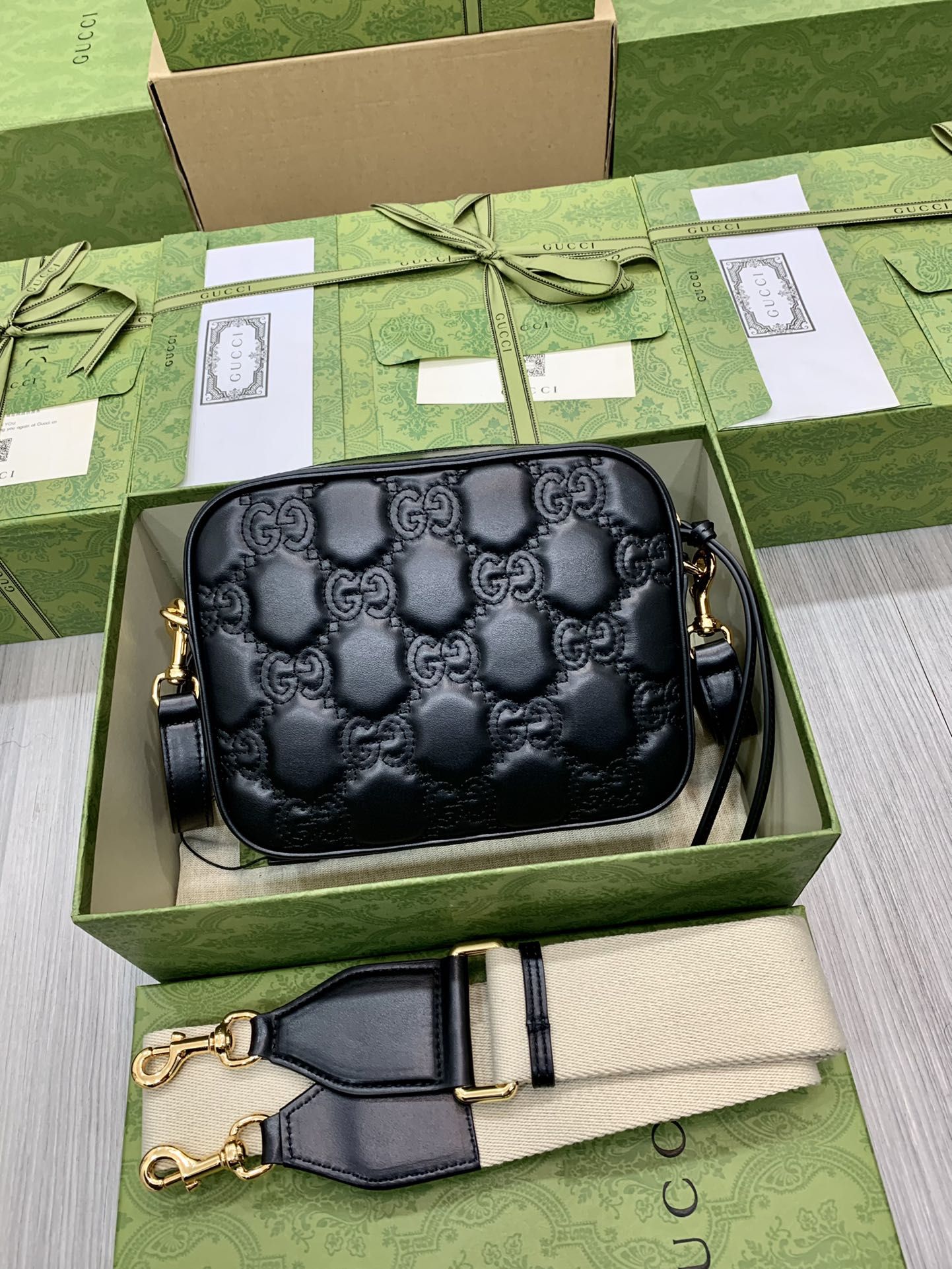 Gucci Gg Matelassé Small Bag Black Leather