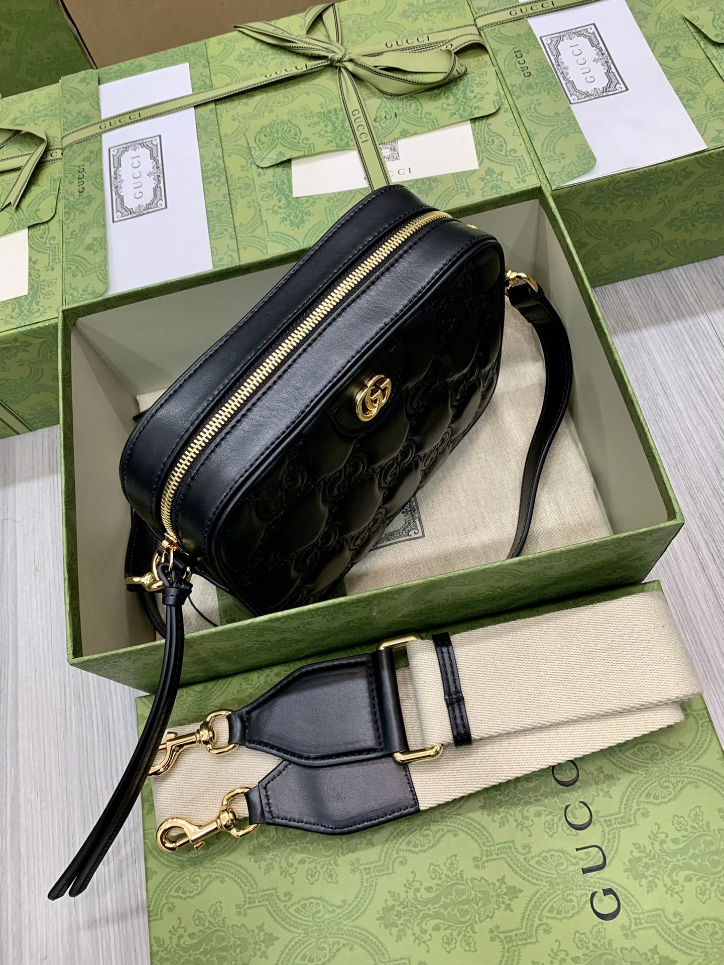 Gucci Gg Matelassé Small Bag Black Leather