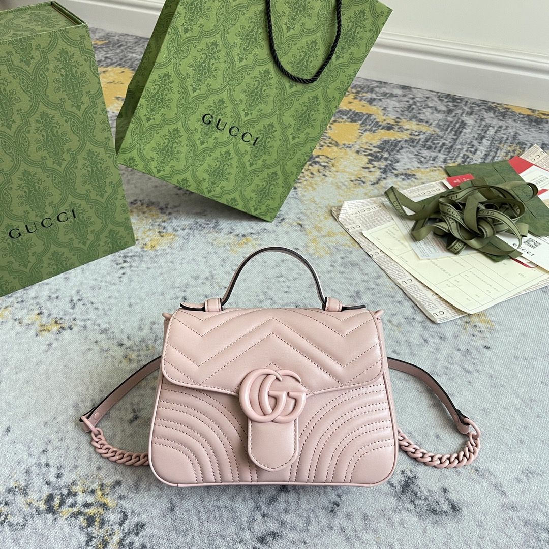 Gucci Gg Marmont Mini Top Handle Bag Light Pink Leather