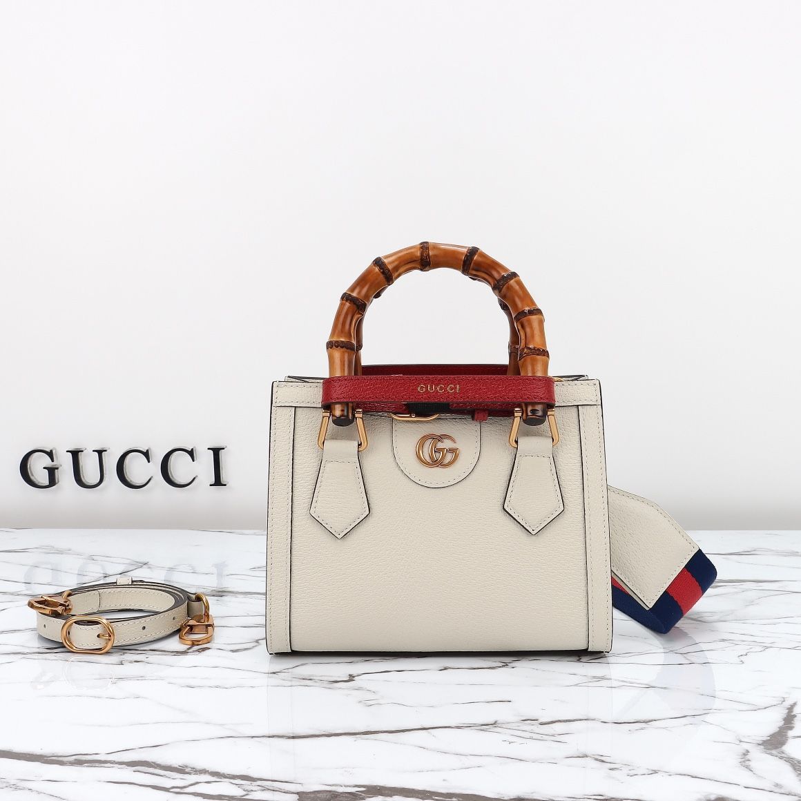 Gucci Diana Mini Tote Bag White Leather