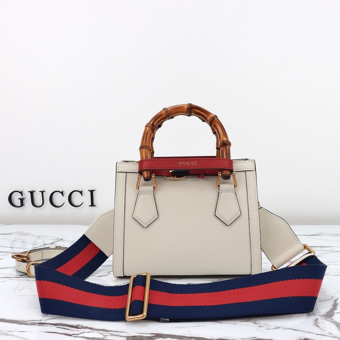 Gucci Diana Mini Tote Bag White Leather