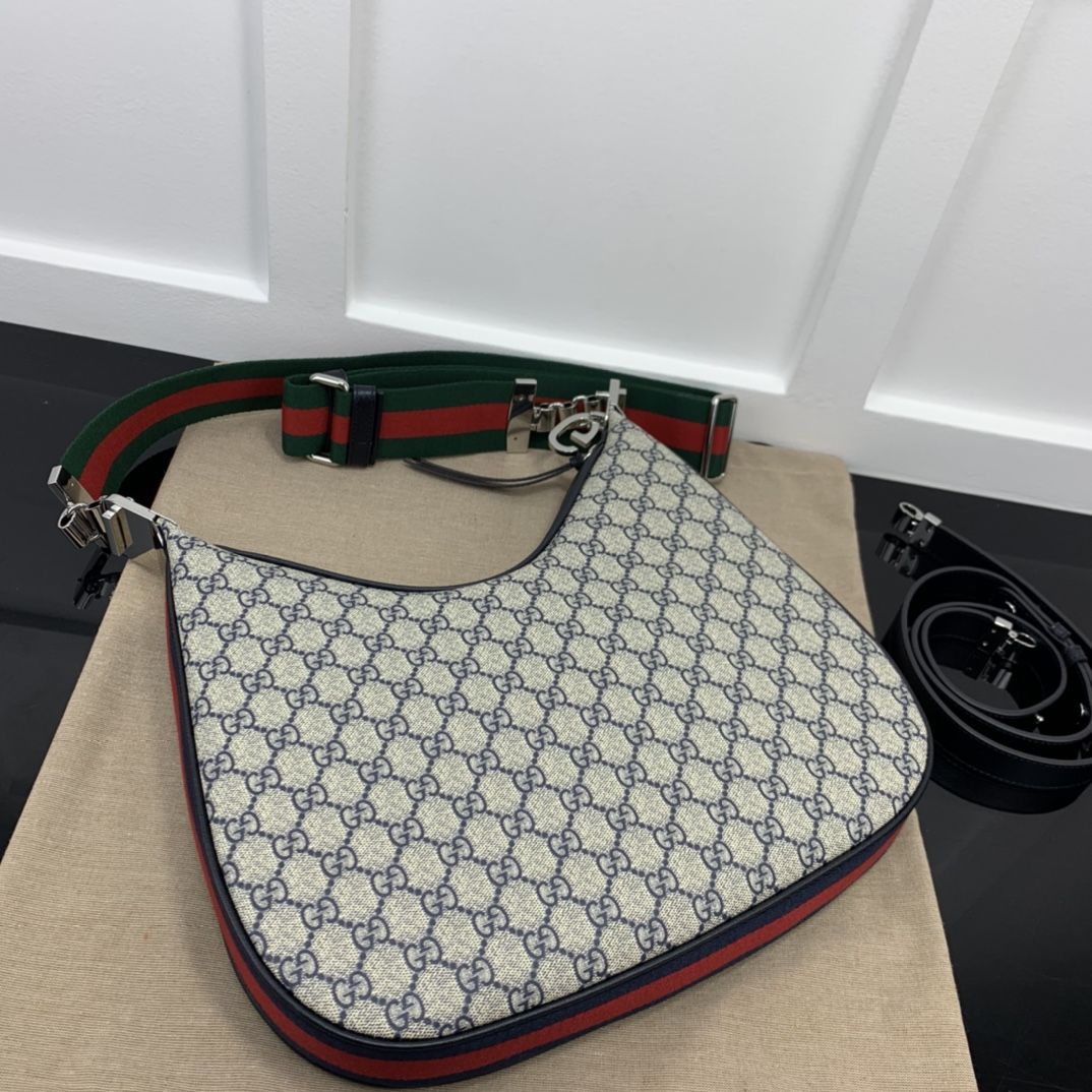 Gucci Attache Medium Shoulder Bag Beige And Blue Supreme