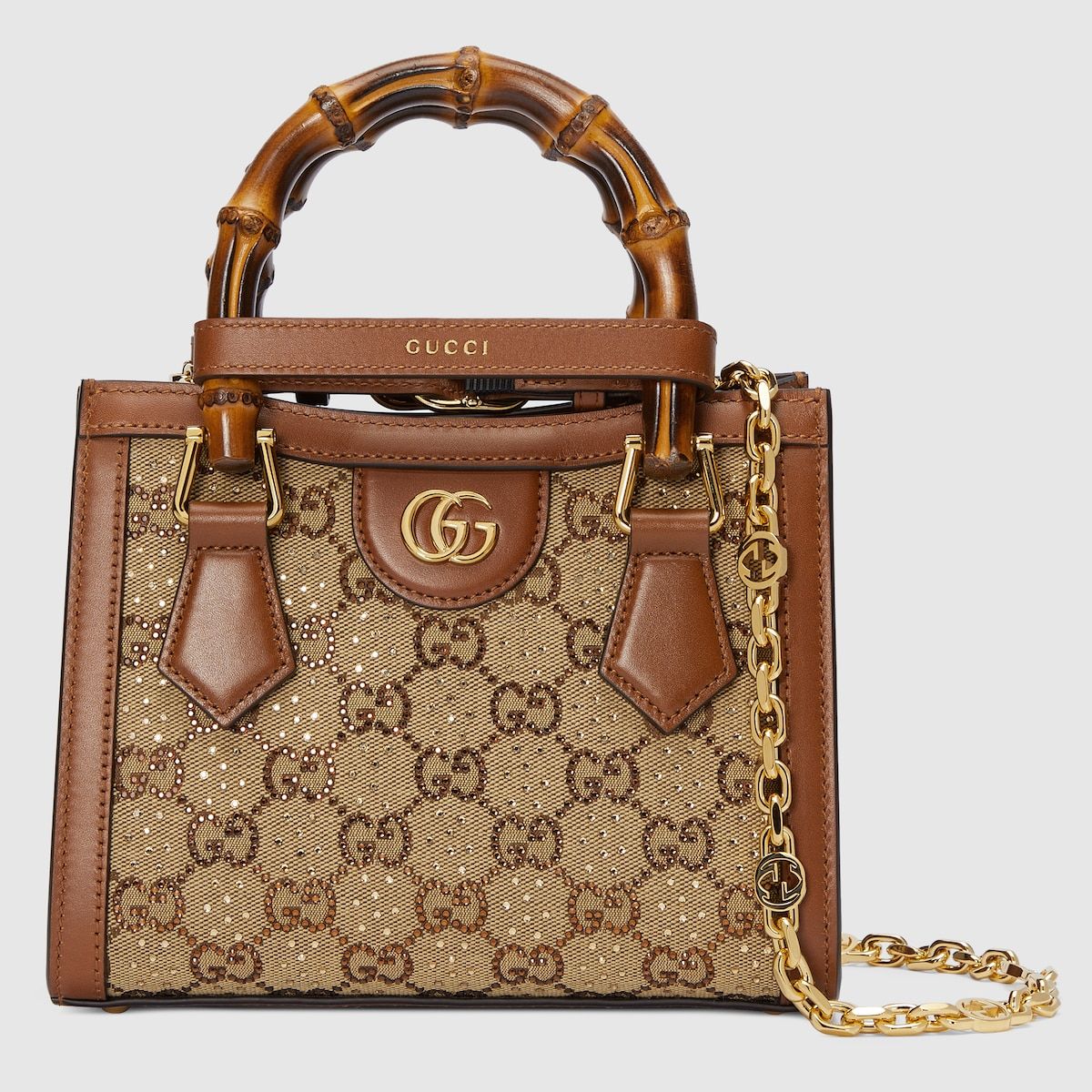 Gucci Diana Mini Tote Bag Camel And Ebony Canvas