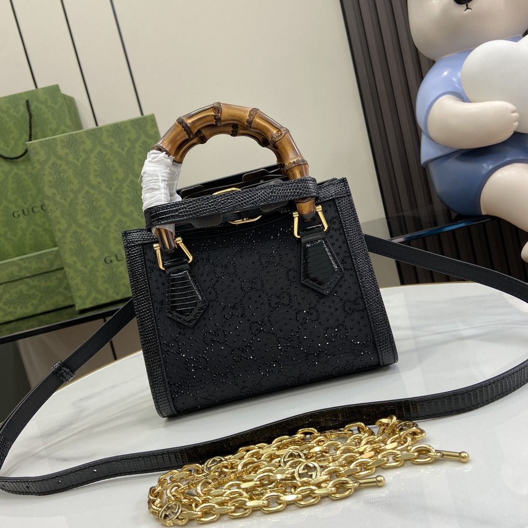 Gucci Diana Mini Gg Crystal Tote Bag Black