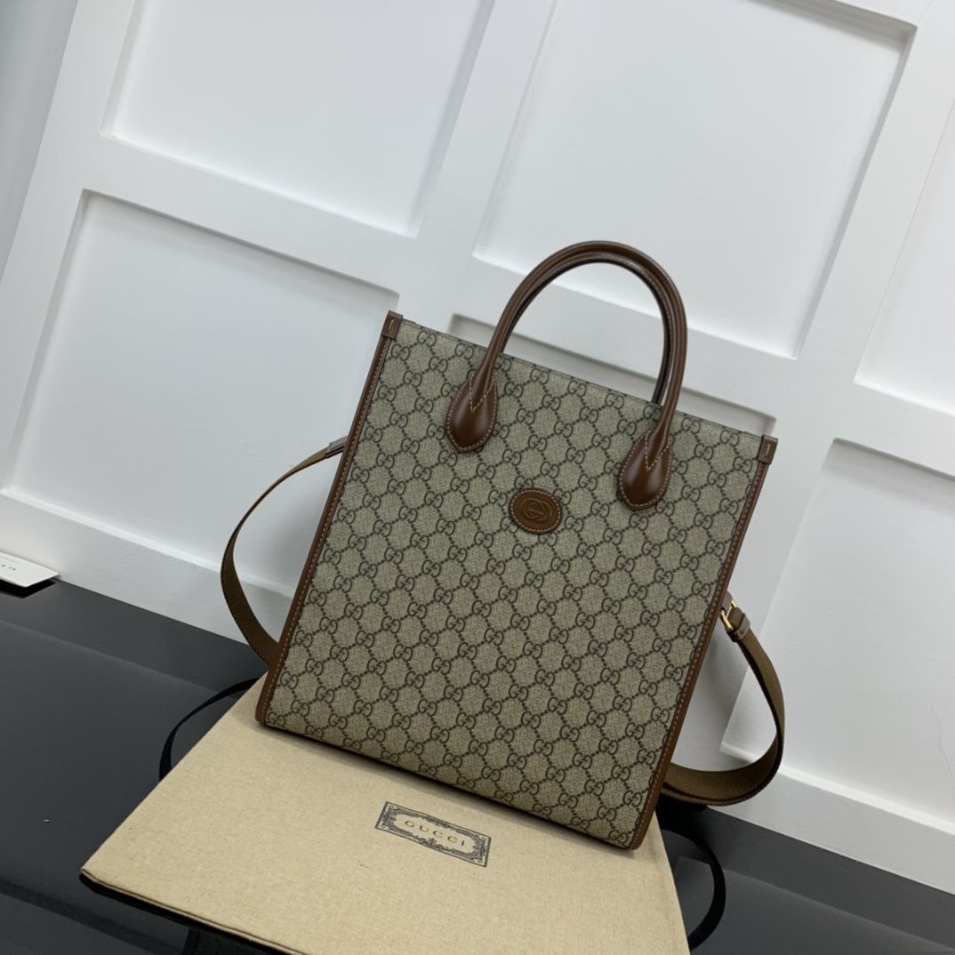 Gucci Small Tote With Interlocking G Beige And Ebony Supreme