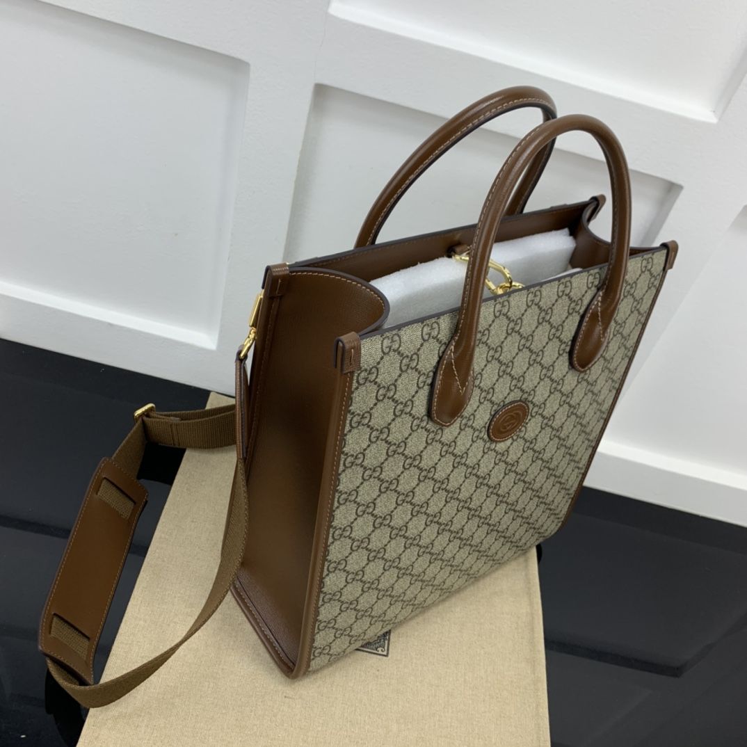 Gucci Small Tote With Interlocking G Beige And Ebony Supreme