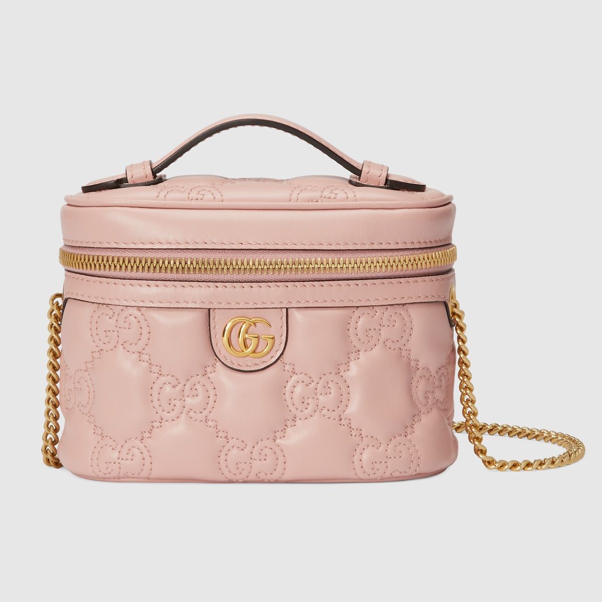 Gucci Gg Matelassé Top Handle Mini Bag Light Pink Leather